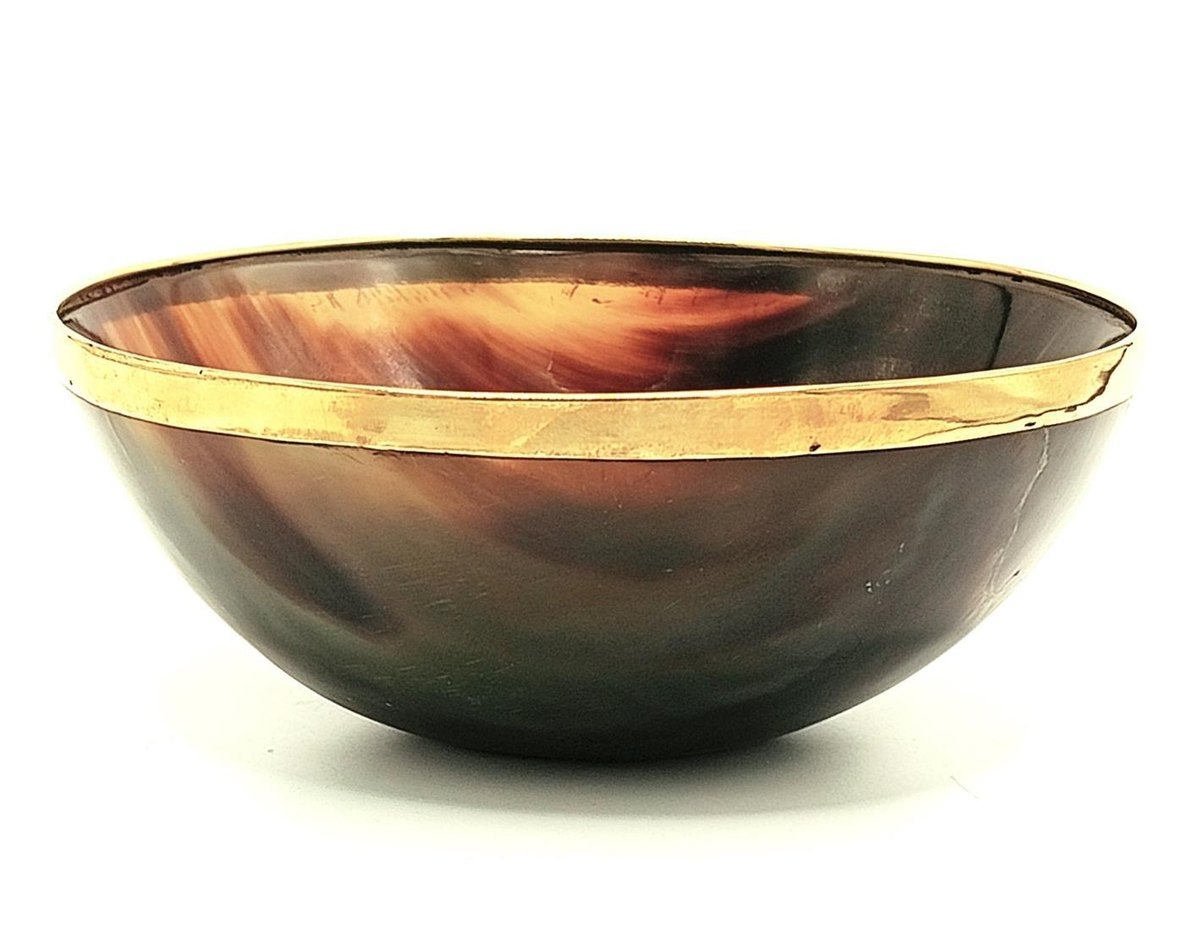 Horn bowl with brass rim